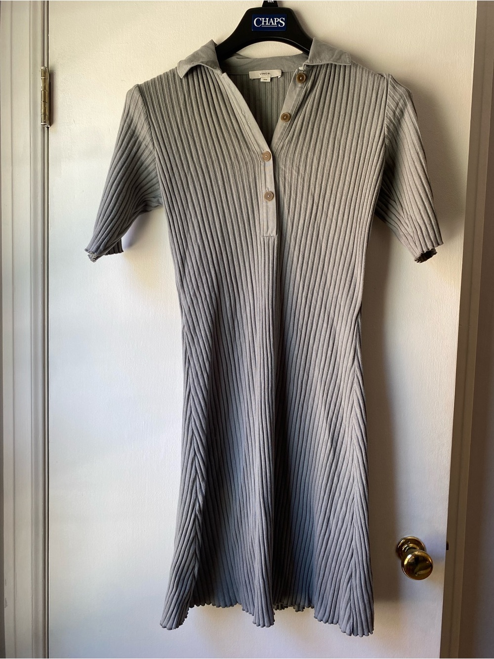 Ribbed Polo Knit Dress in Light Gray